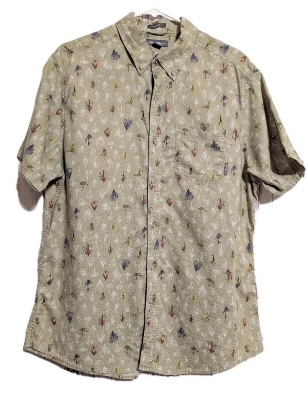 Eddie Bauer Fly Fishing Themed Men's Short Sleeve Button Up Shirt sz L VGC *READ